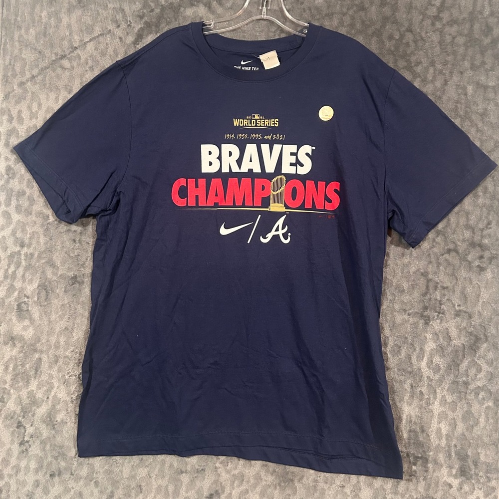 Nike Atlanta Braves 2021 World Series Champions Navy Blue Graphic T-Shirt XL